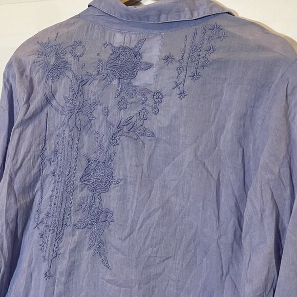 Kyla Seo Anthropologie Blouse Shirt Top Embroidered Small Purple Floral V Neck - Picture 11 of 12